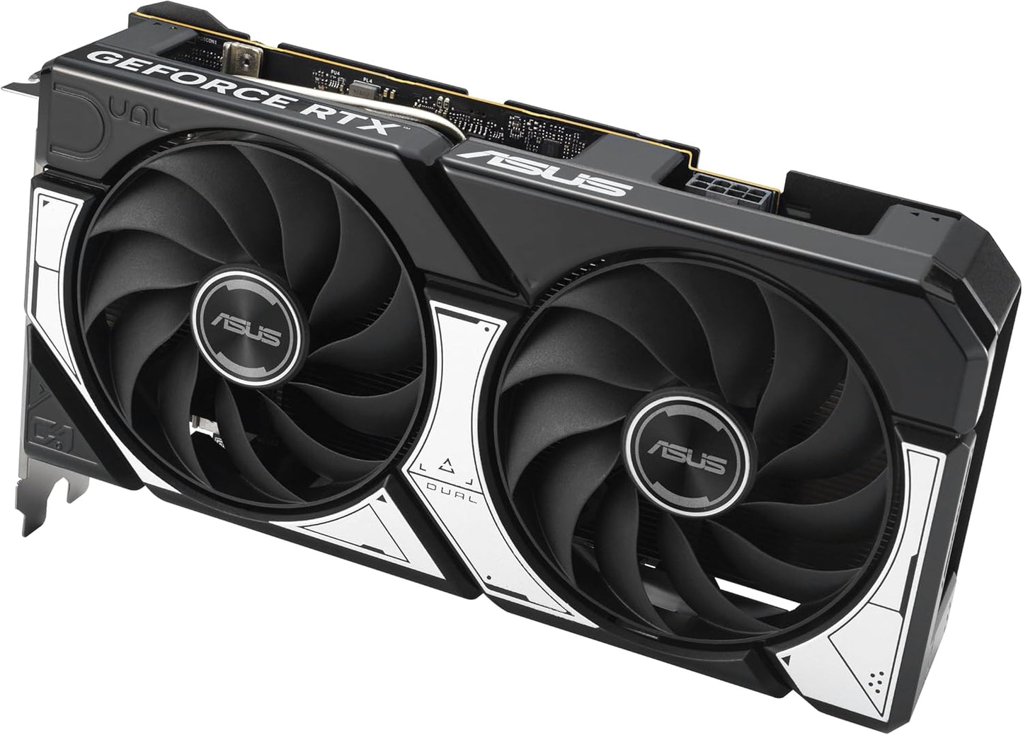ASUS Dual NVIDIA GeForce RTX 5060 8GB GDDR7 OC Edition graphics card with dual axial-tech fans, black and silver design, PCIe 5.0, HDMI 2.1b, DisplayPort 2.1b, 2.5-slot, 0dB technology, 3-year warranty.