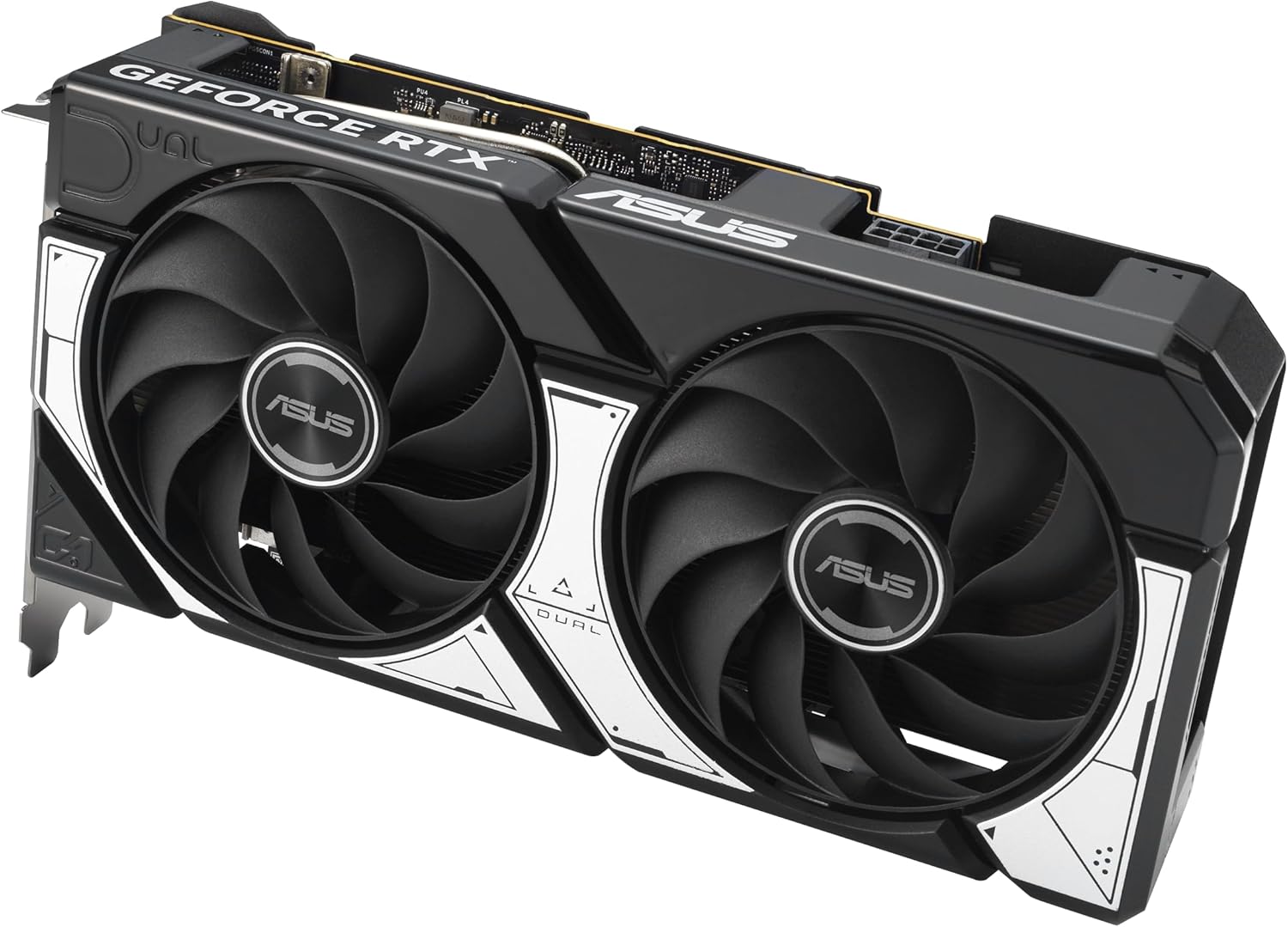 ASUS Dual NVIDIA GeForce RTX 5060 8GB GDDR7 OC Edition graphics card with dual axial-tech fans, black and silver design, PCIe 5.0, HDMI 2.1b, DisplayPort 2.1b, 2.5-slot, 0dB technology, 3-year warranty.