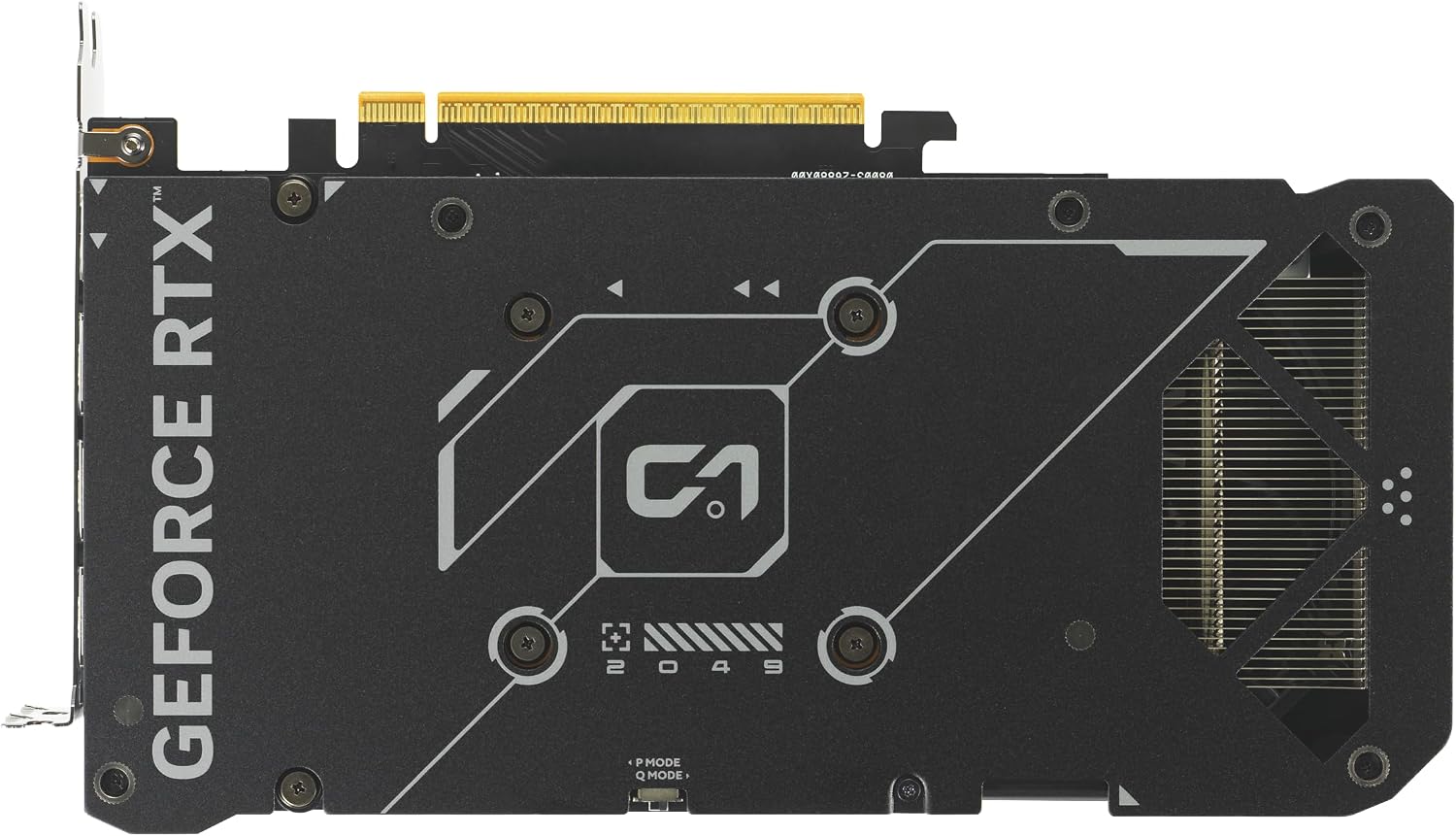 ASUS Dual NVIDIA GeForce RTX 5060 8GB GDDR7 OC Edition graphics card with black metal backplate, cooling fins, and PCIe connector.