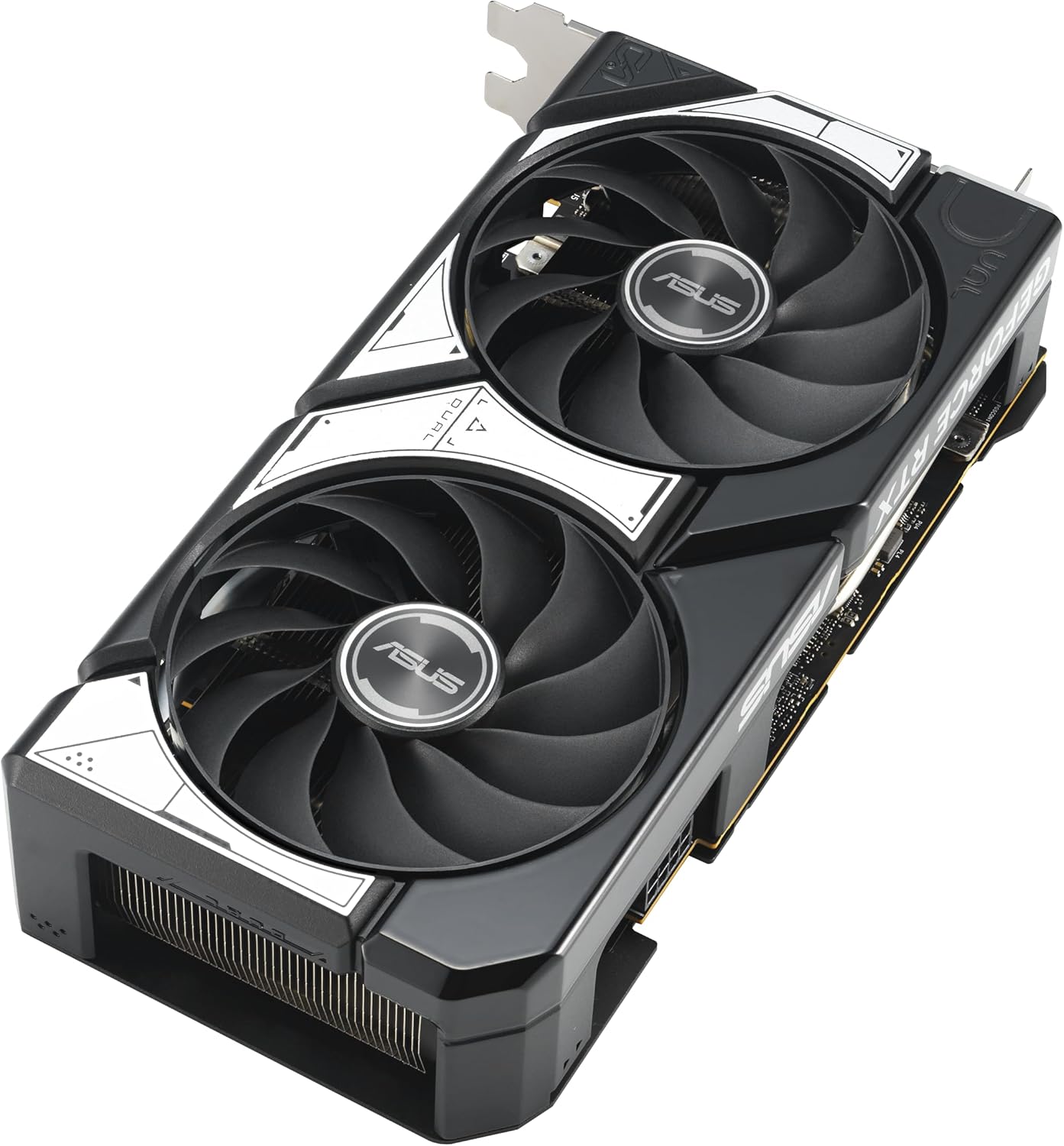 ASUS Dual NVIDIA GeForce RTX 5060 8GB GDDR7 OC Edition graphics card with black and silver design, dual axial-tech fans, PCIe 5.0, HDMI 2.1b, DisplayPort 2.1b, and 3-year warranty.