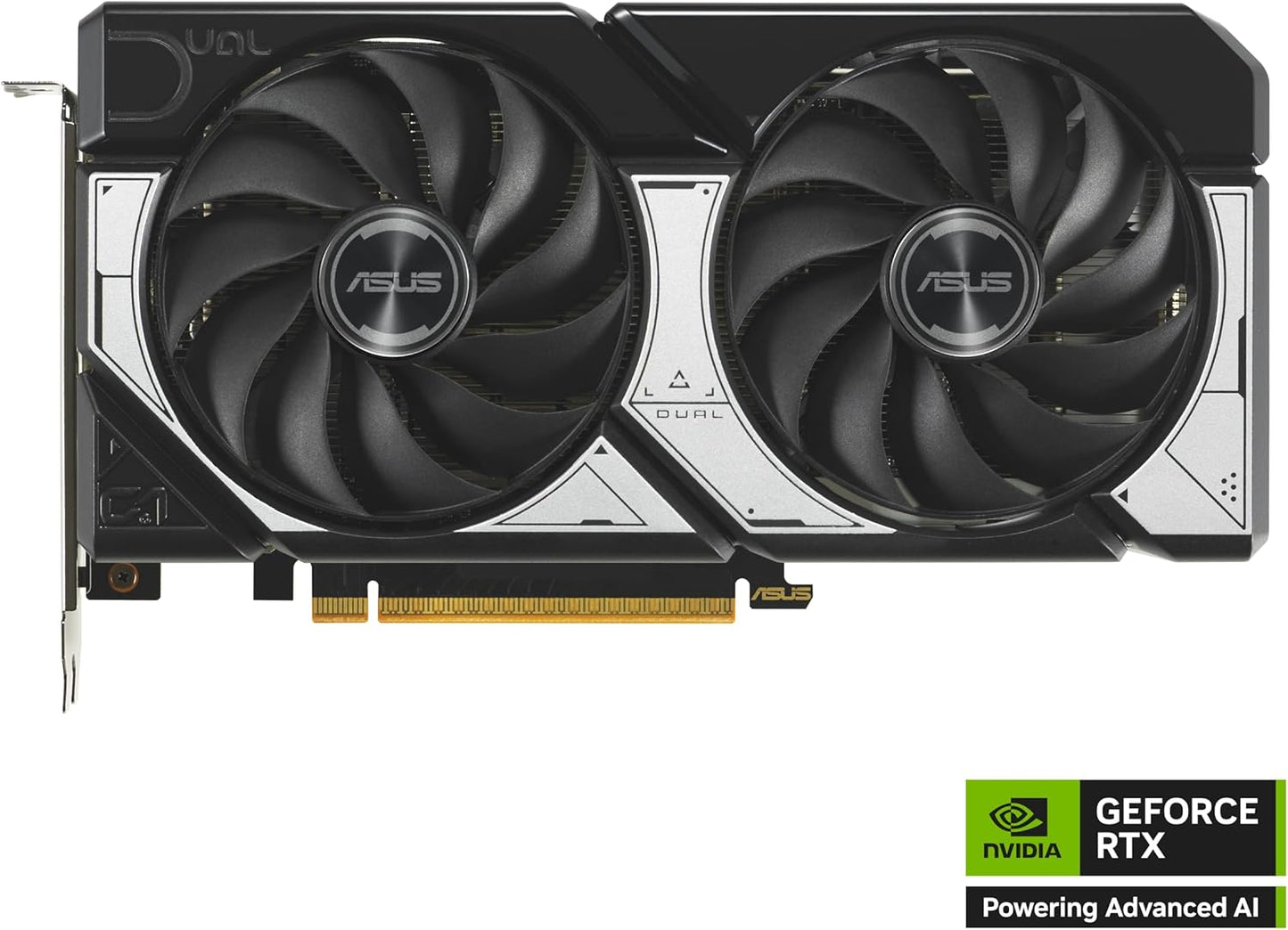 ASUS Dual NVIDIA GeForce RTX 5060 8GB GDDR7 OC Edition graphics card with dual axial-tech fans, black and silver design, PCIe 5.0, 8GB GDDR7, HDMI 2.1b, DisplayPort 2.1b, 2.5-slot, 3-year warranty