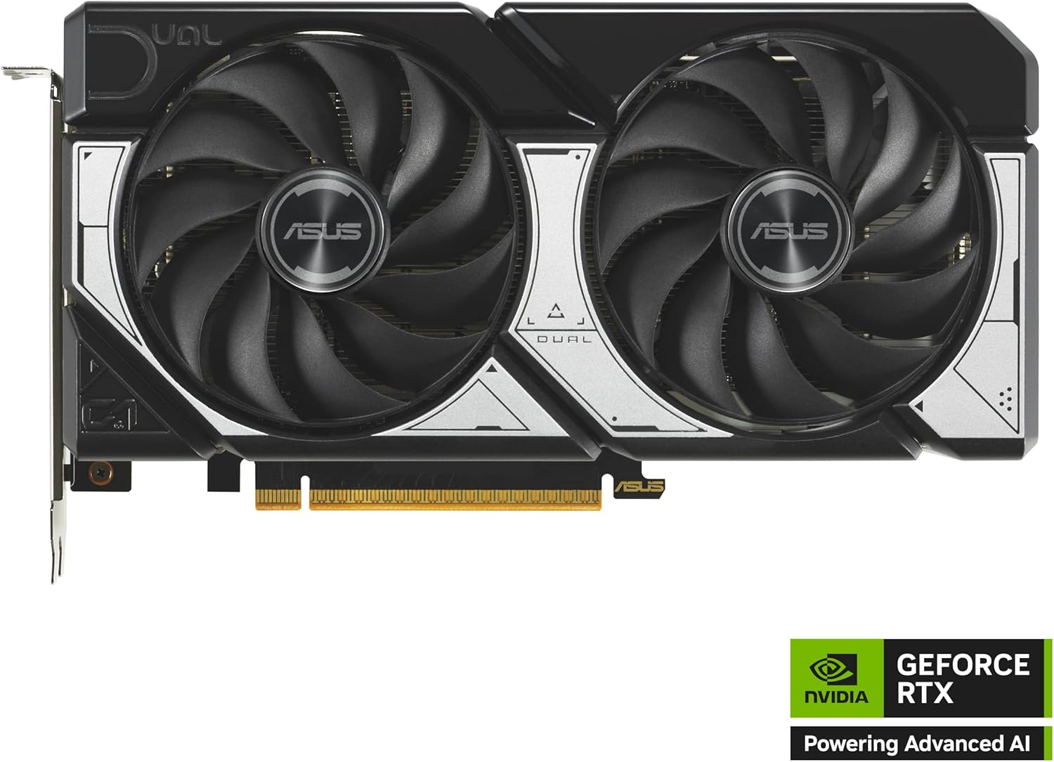 ASUS Dual NVIDIA GeForce RTX 5060 8GB GDDR7 OC Edition graphics card with dual axial-tech fans, black and silver design, PCIe 5.0, 8GB GDDR7, HDMI 2.1b, DisplayPort 2.1b, 2.5-slot, 3-year warranty