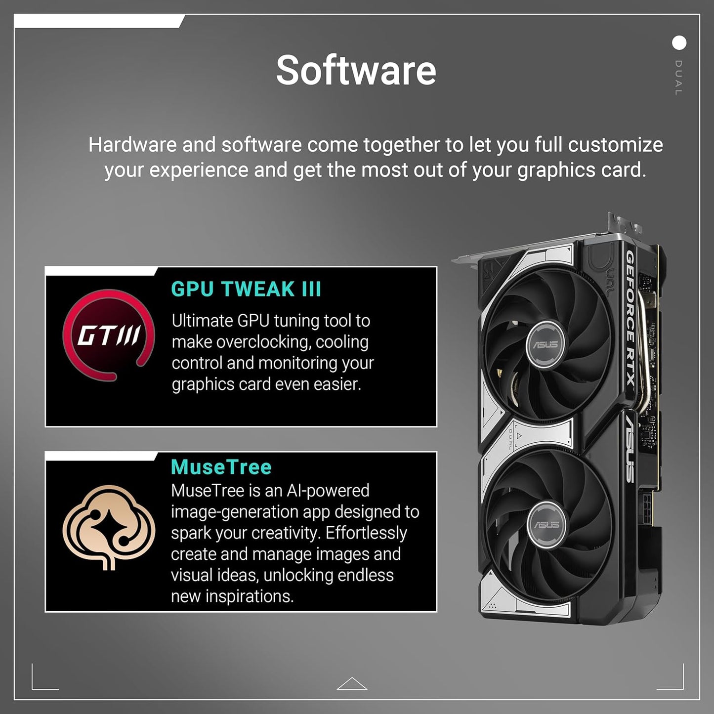 ASUS Dual NVIDIA GeForce RTX 5060 8GB GDDR7 OC Edition graphics card with dual fans, black and silver design, PCIe 5.0 interface, and 8GB GDDR7 memory.