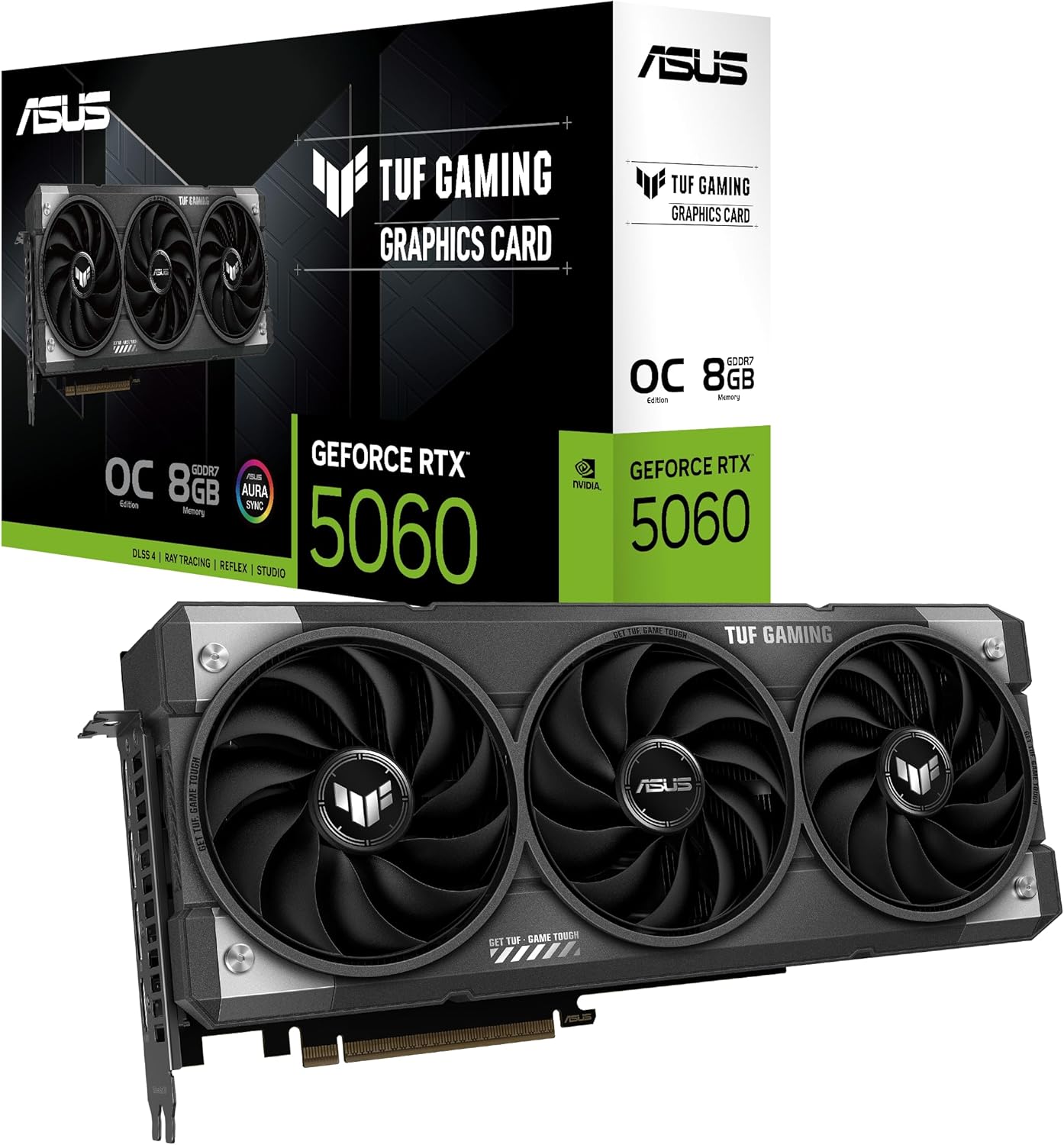 ASUS Dual NVIDIA GeForce RTX 5060 8GB GDDR7 OC Edition (PCIe 5.0, 8GB GDDR7, DLSS 4, HDMI 2.1b, DisplayPort 2.1b, 2.5-Slot Design, Axial-tech Fan Design, 0dB Technology), 3 Year Warranty