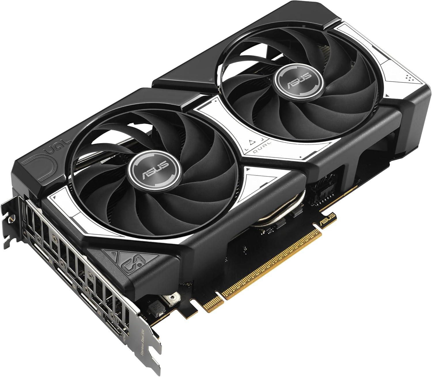 ASUS Dual NVIDIA GeForce RTX 5060 8GB GDDR7 OC Edition graphics card with dual axial-tech fans, black and silver design, PCIe 5.0, HDMI 2.1b, DisplayPort 2.1b, 2.5-slot, 3-year warranty.