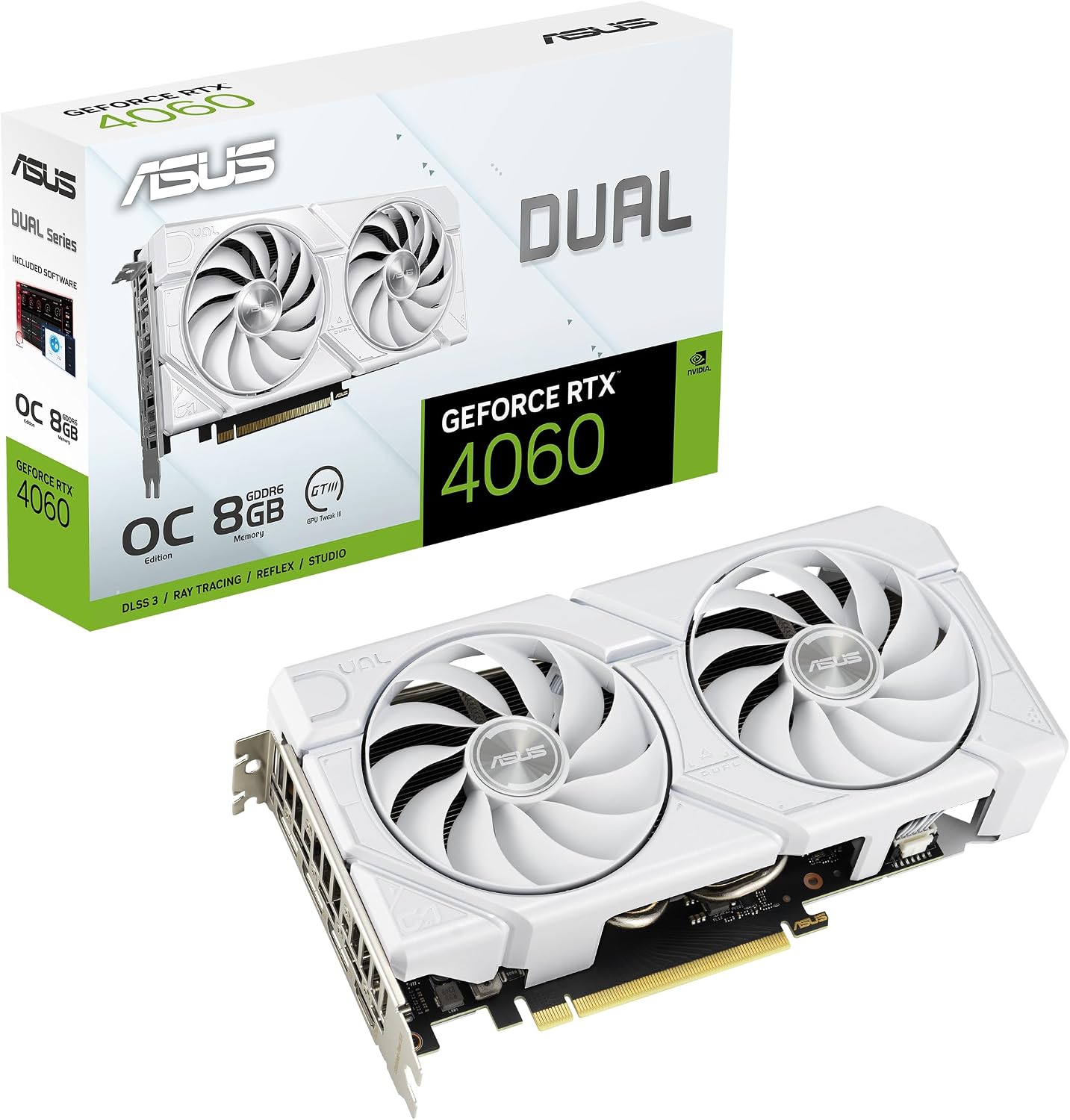 ASUS Dual NVIDIA GeForce RTX 5060 8GB GDDR7 OC Edition (PCIe 5.0, 8GB GDDR7, DLSS 4, HDMI 2.1b, DisplayPort 2.1b, 2.5-Slot Design, Axial-tech Fan Design, 0dB Technology), 3 Year Warranty