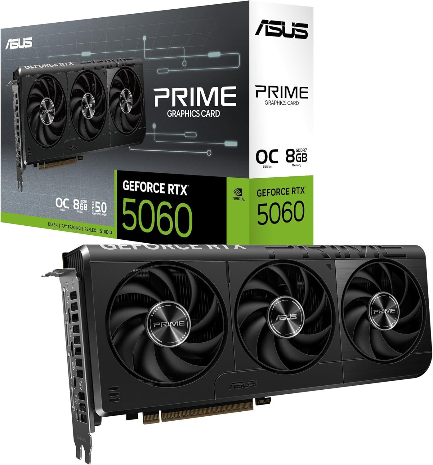 ASUS Dual NVIDIA GeForce RTX 5060 8GB GDDR7 OC Edition (PCIe 5.0, 8GB GDDR7, DLSS 4, HDMI 2.1b, DisplayPort 2.1b, 2.5-Slot Design, Axial-tech Fan Design, 0dB Technology), 3 Year Warranty